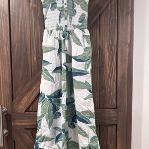 Billabong Green and Blue Leaf Print Jumpsuit Romper
